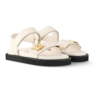 NWOT 🤍 Louis Vuitton Women's Sunset Comfort Flat Sandals Leather Beige - EU 34